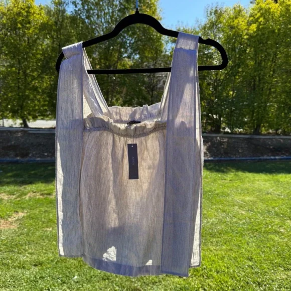 J. Crew Smocked Tan and Cream Tank Top #109 - Picture 1 of 2